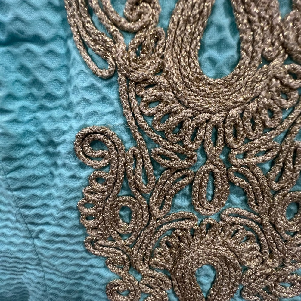 Lilly Pulitzer NWOT Bentley shift dress aqua cotton with gold cord embroidery. - Picture 6 of 6